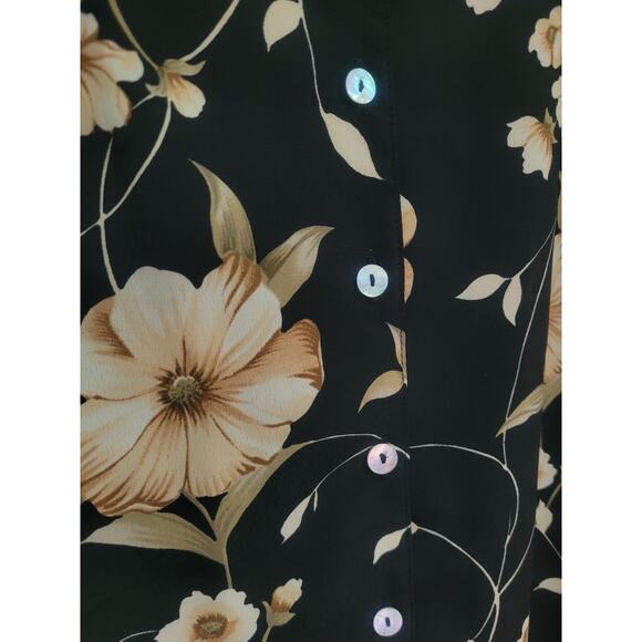 Vintage Impressions Button Up Floral Maxi Shirt Dress Sz L Black Cottage Church - Picture 4 of 10